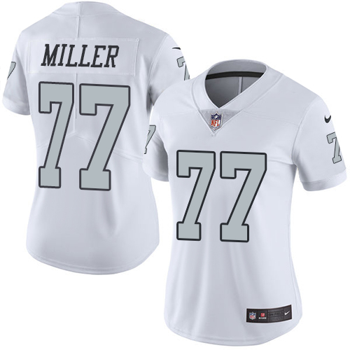 Nike Raiders #77 Kolton Miller White Women's Stitched NFL Limited Rush Jersey - Click Image to Close